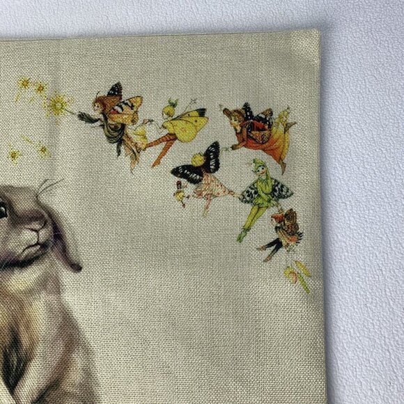 Easter Bunny Eggs Fairies Woven Pillow Cover Square Butterfly 17.5” x 18” - Picture 2 of 9